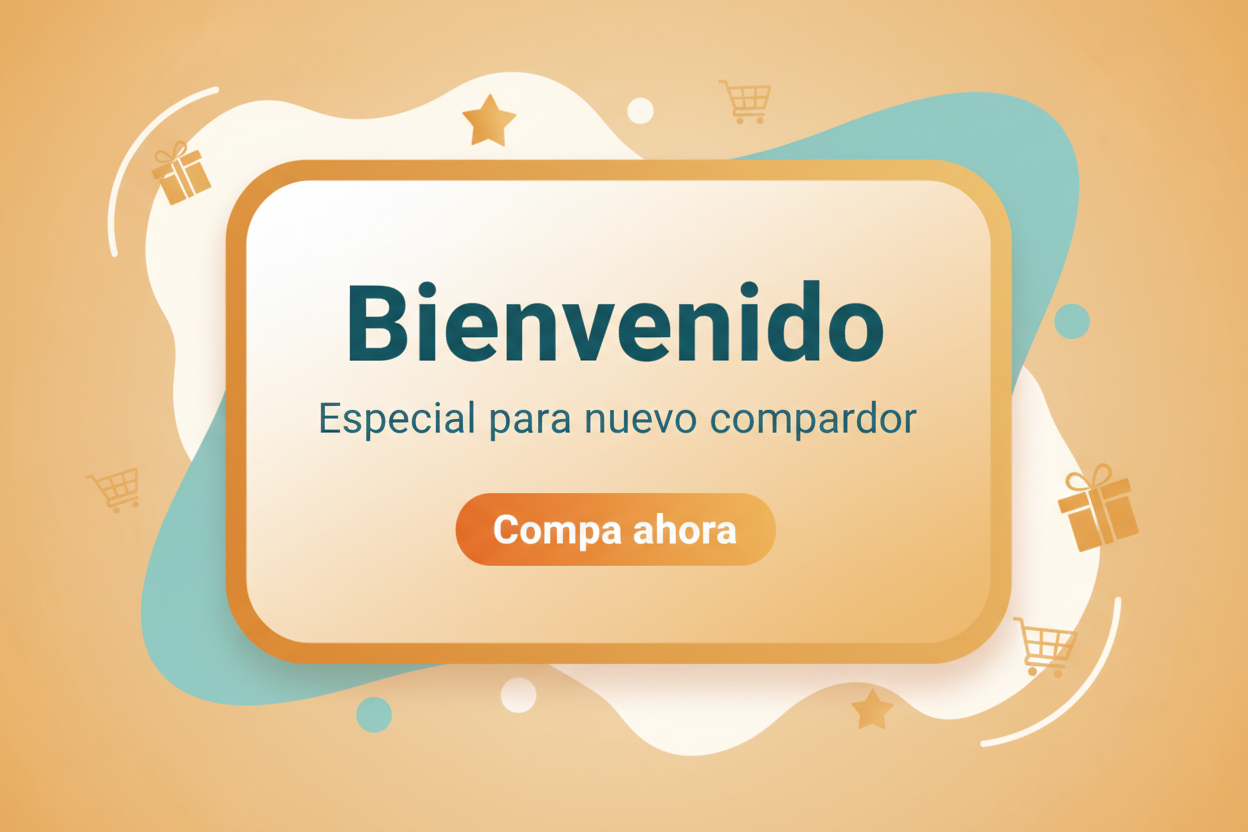 this is a marketplace banner that is appealing and that has text in the center that says : 
Bienvenido
Especial para nuevo comprador 
Compra ahora in a rectangle
Use the theme colors